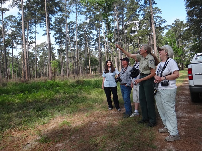 Group of visitors outside at the W.G. Jones State Forest